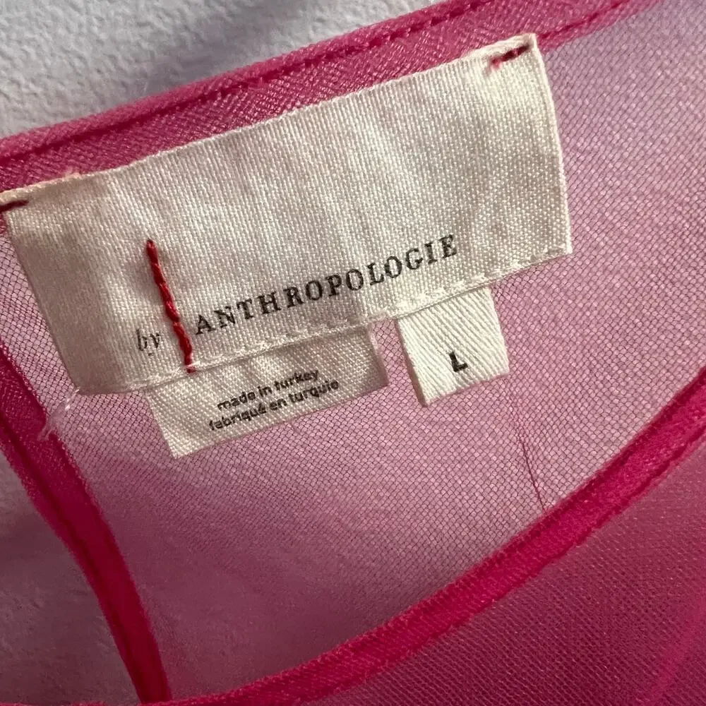 Anthropologie Pink Sheer Puff-Sleeve Top Size L - Picture 3 of 7